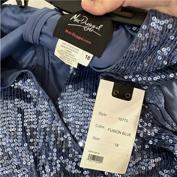 NWT $598 Mac Duggal [ 18 ]‎ Sequined Butterfly Sleeve Wrap A-line Gown Blue - Picture 5 of 15